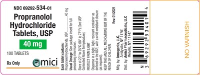 Propranolol 40mg 100ct Label
